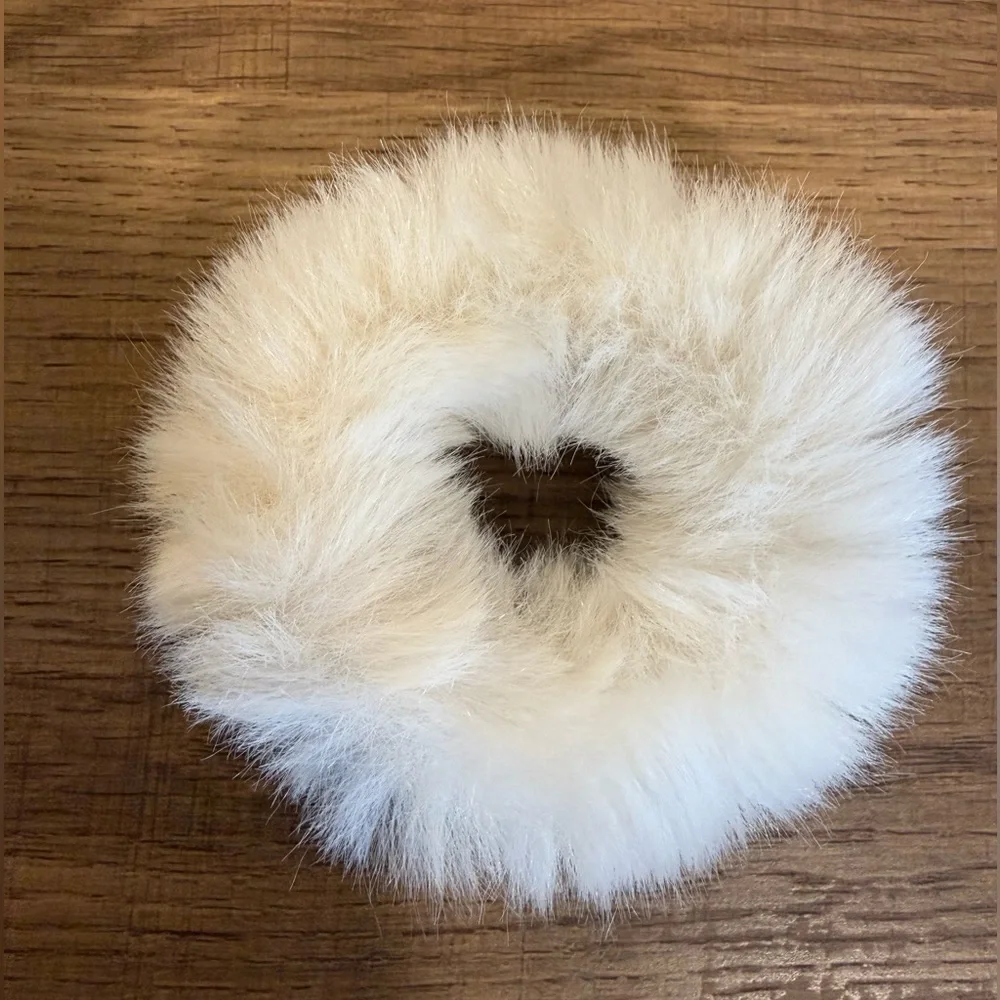 Fuzzy Scrunchie Bundle - Neutral Faux Fur Hair Accessories (2 pcs)